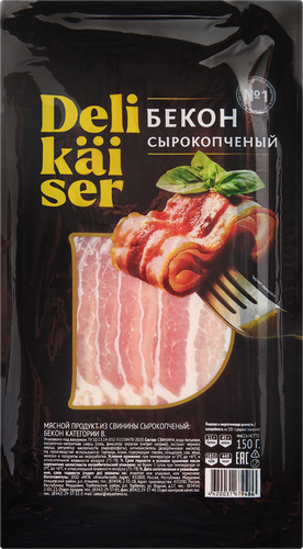 

Бекон Delikaiser из свинины сырокопченый нарезка 150 г