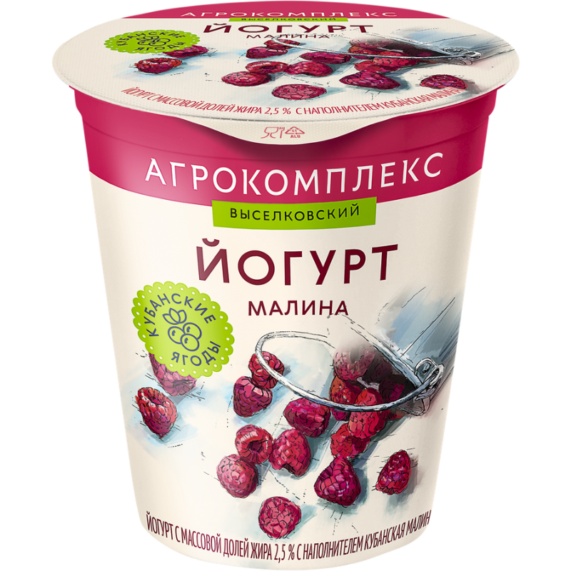 

Йогурт Агрокомплекс Выселковский Кубанская малина с наполнителем 3.5% 300 г