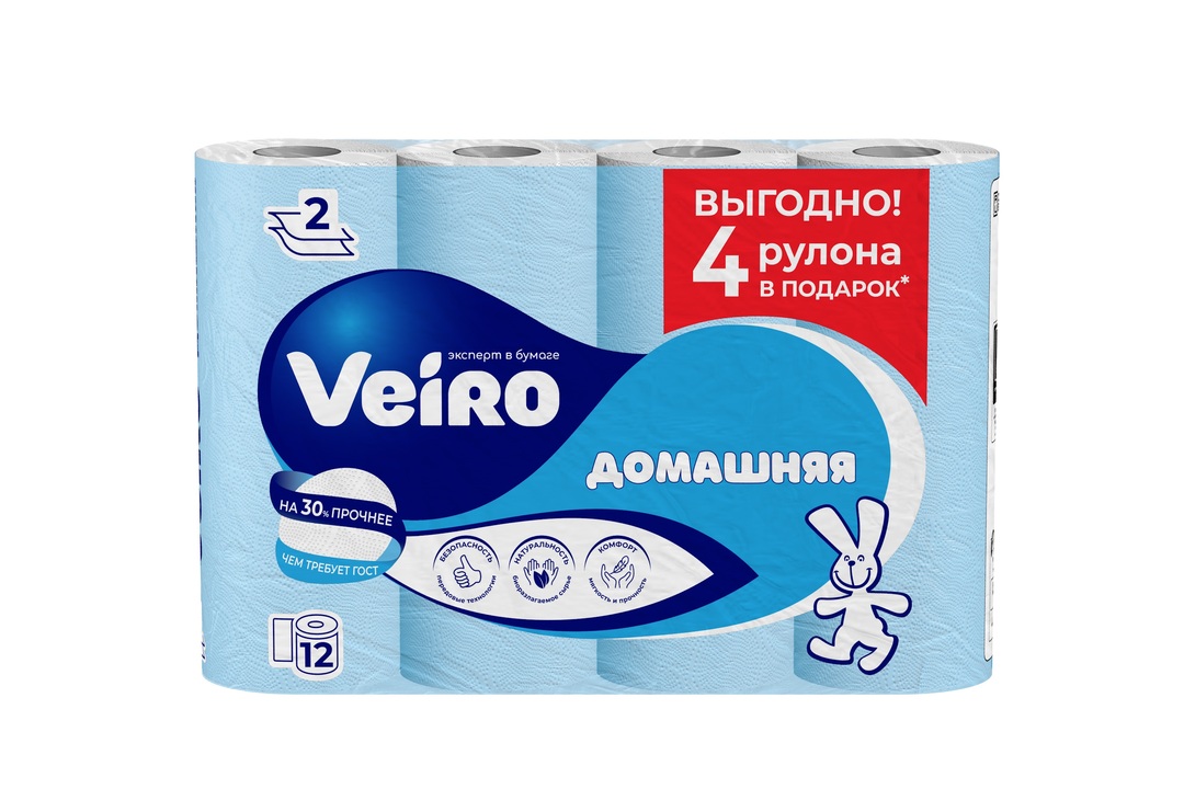 

Бумага туалетная Veiro Домашняя 2-слойная 12 рулонов