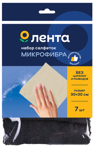 

Салфетки Лента универсальные микрофибра 30х30 см 7 шт цвет в ассортименте
