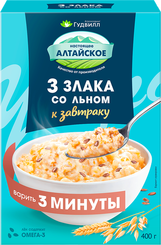 Хлопья Гудвилл Крупяные 3 злака с семенами льна, 400 г
