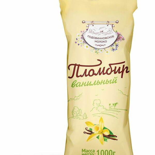Мороженое Подовинновское молоко пломбир ванильный на сливках 1 кг