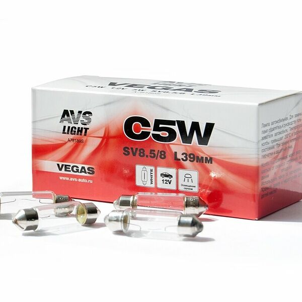 Лампа AVS Vegas 12V. С5W SV8.5/8 L39мм. BOX 10 шт.