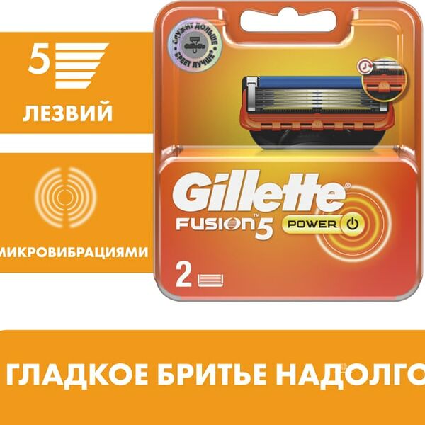 Кассеты для бритья Gillette Fusion Power 2шт