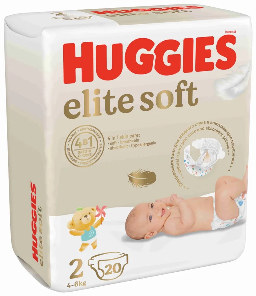 

Подгузники Huggies Elite Soft 2 4-6 кг 20 шт