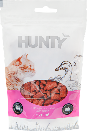 

Лакомство для кошек Hunty Хрустящие подушечки c уткой, 60 г