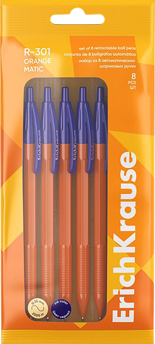 

Набор ручек шариковых автоматических ErichKrause R-301 Matic Orange 0.7, цвет чернил синий, 8 шт.