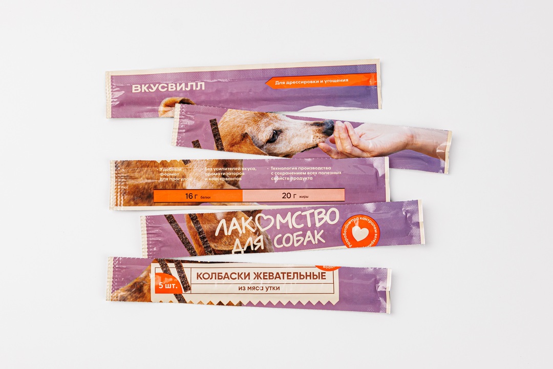 

Колбаски жевательные для собак ВкусВилл из мяса утки 25 г