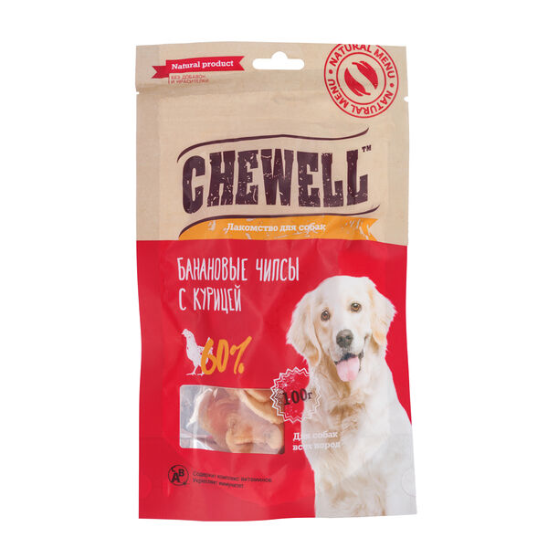 Лакомство для собак всех пород Банановые чипсы с курицей