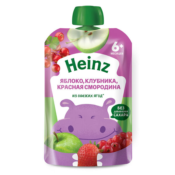 Пюре Heinz natural яблоко-клубника-красная смородина с 6 месяцев