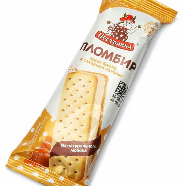 Мороженое Пестравка пломбир крем-брюле в печенье брикет 76г