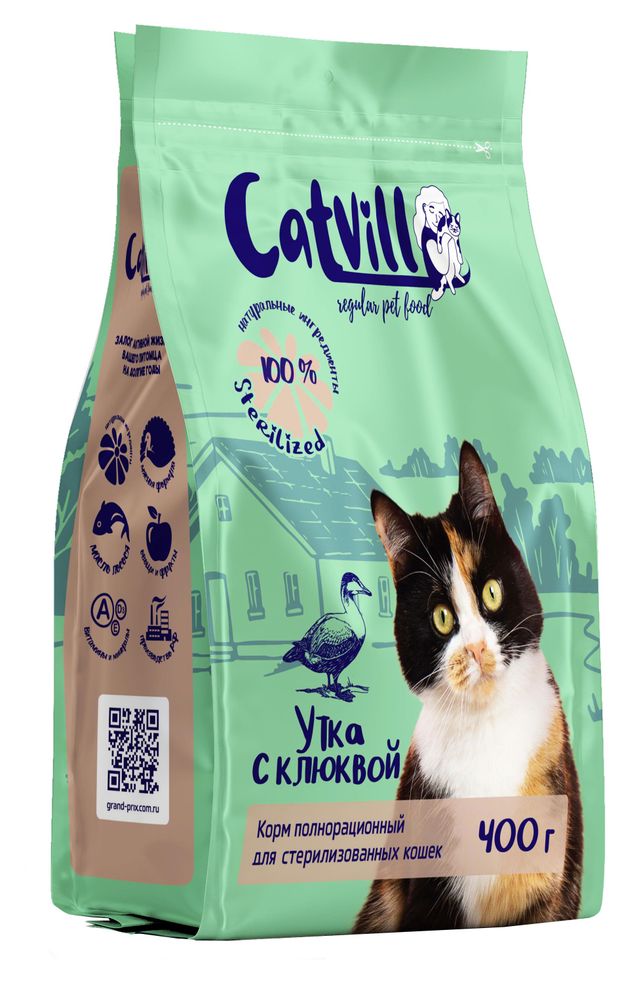

Корм сухой для стерилизованных кошек Cat Vill Утка с клюквой 400 г