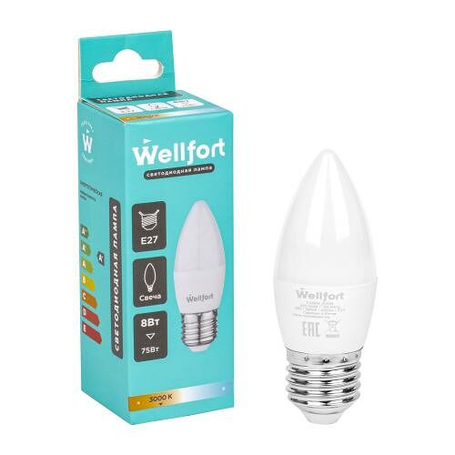 Лампа Wellfort светодиодная свеча 8Вт Е27 тёплый