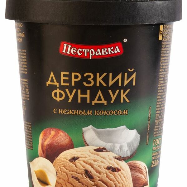 Мороженое сливочное шоколадное Пестравка Дерзкий фундук с нежным кокосом 8% 250 г
