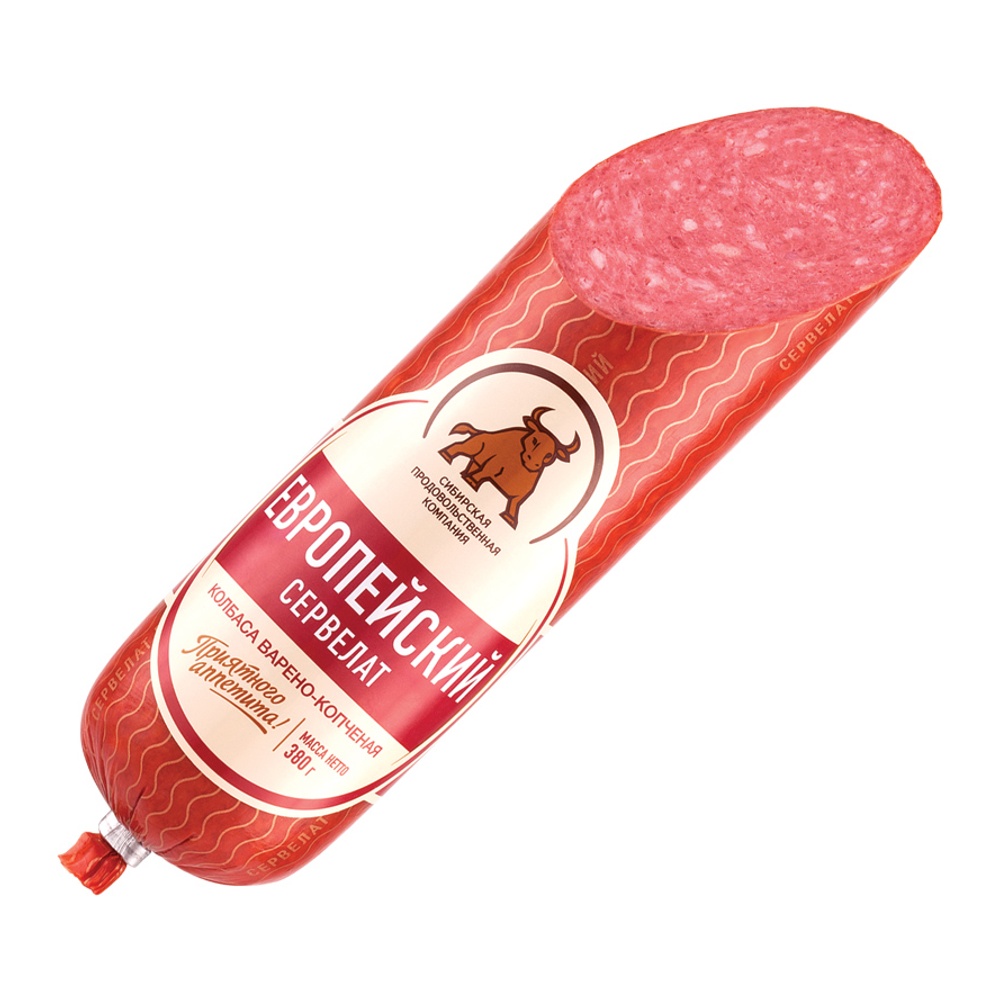 

Колбаса варено-копченая Сибирская продовольственная компания Сервелат Европейский 380 г