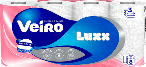 

Туалетная бумага Veiro Luxoria 3 слоя 8 рулонов 1 шт.упаковка в ассортименте