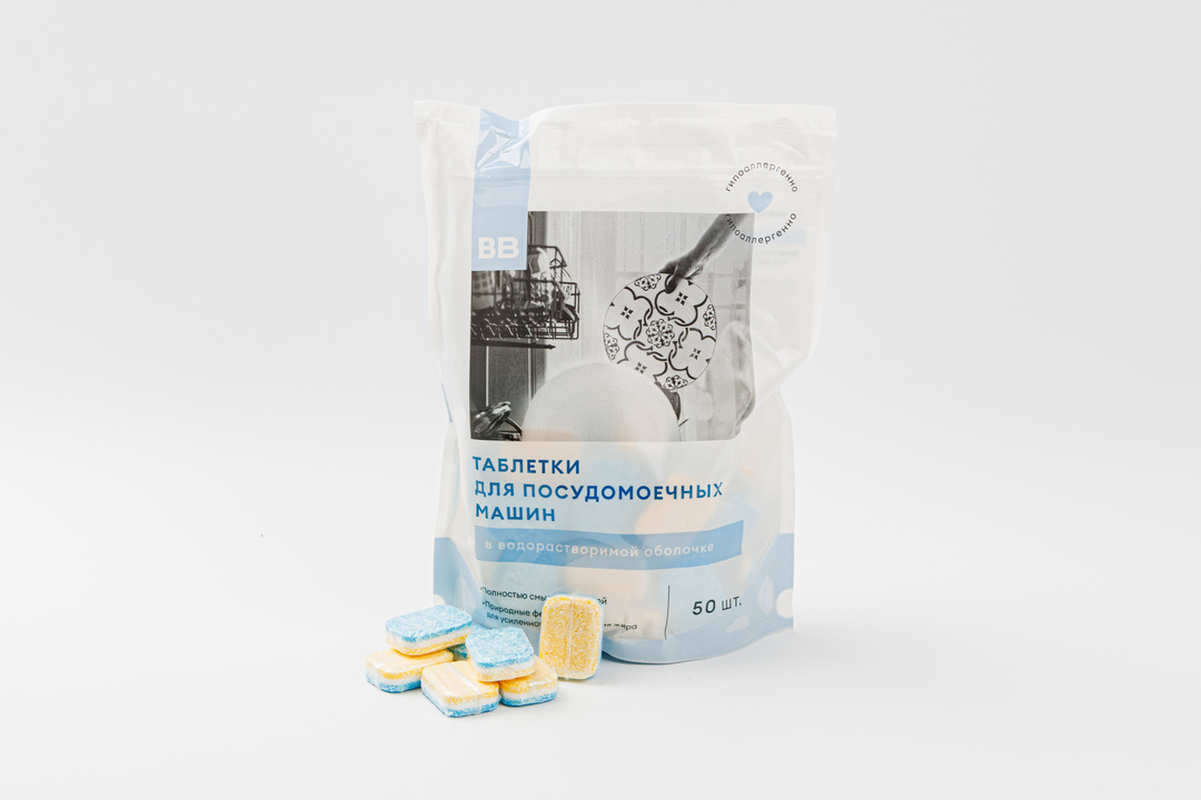 

Таблетки для посудомоечных машин ВкусВилл в водорастворимой оболочке 50 шт. 800 г