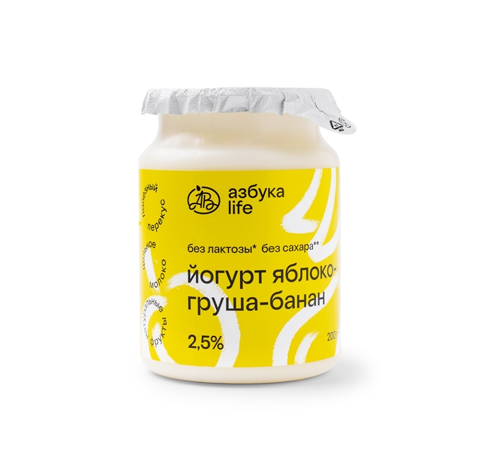 

Йогурт безлактозный Азбука life Яблоко-груша-банан 2.5% 200 г