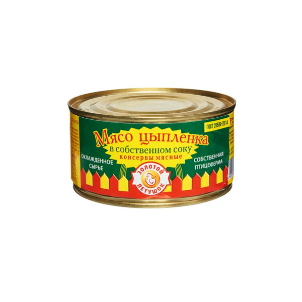 Консервы Золотой петушок Мясо цыплят бройлеров на кости в собственном соку 325 г
