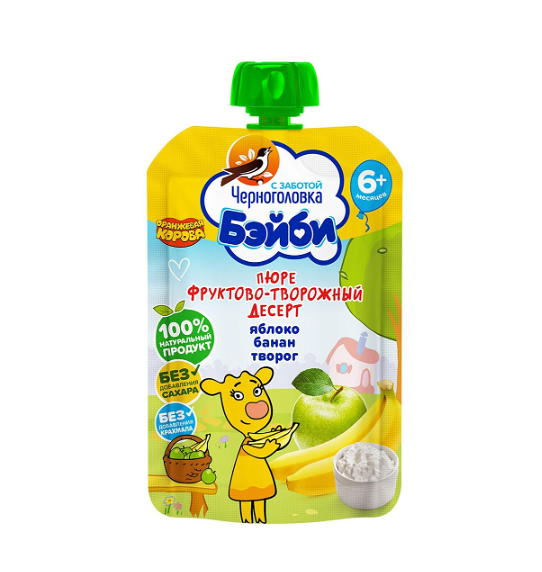 Пюре Черноголовка Бэйби яблоко, банан, творог 85 г