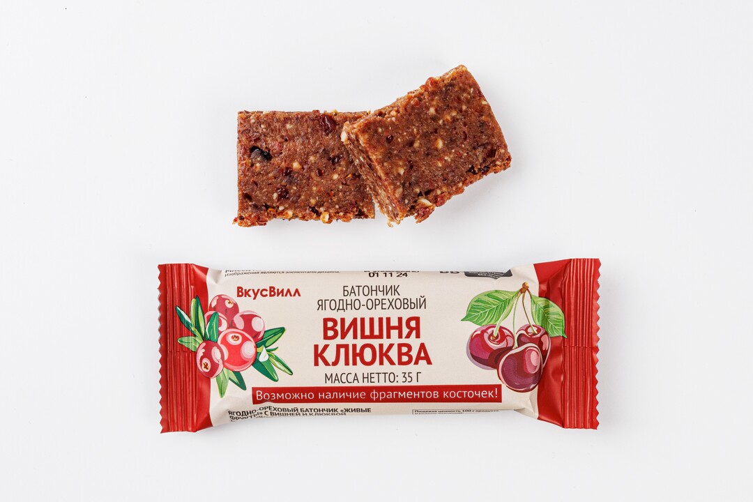 

Батончик ВкусВилл ягодно-ореховый с вишней и клюквой 35 г