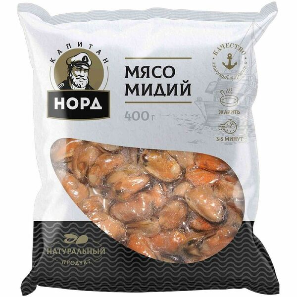 Мясо мидий Капитан Норд варено-мороженое 400 г