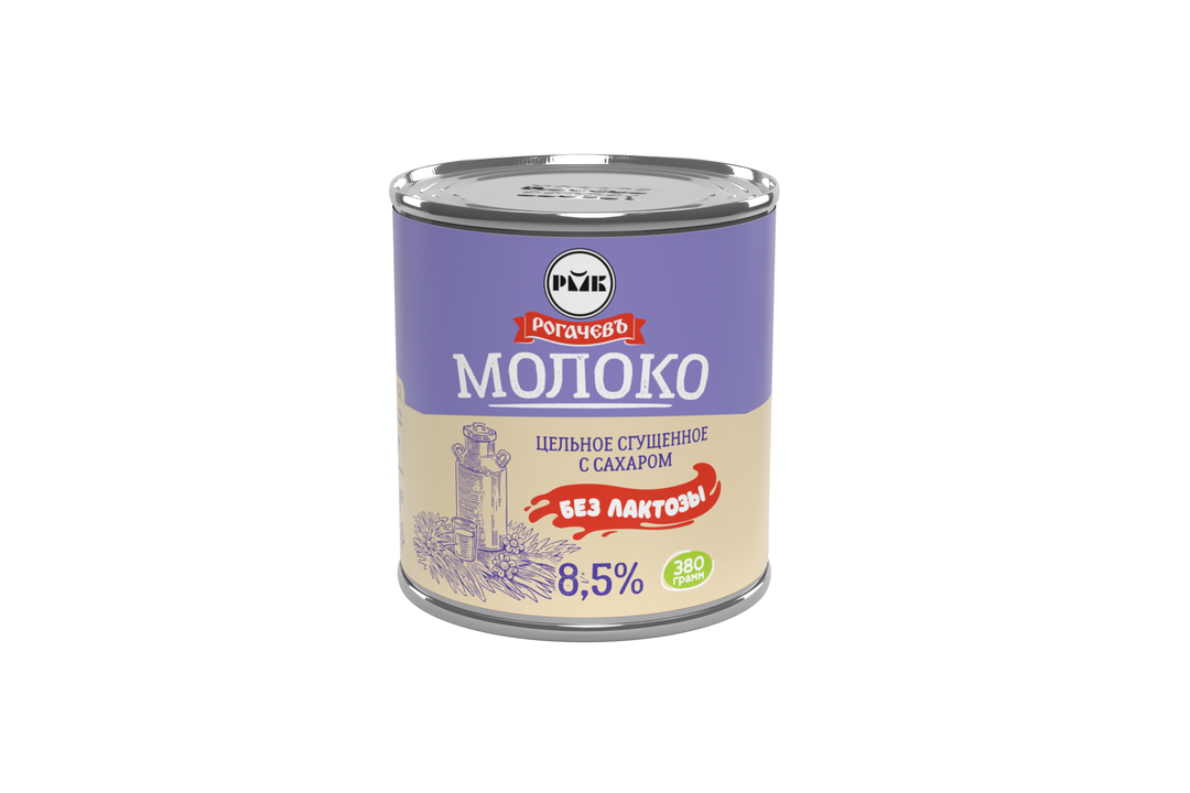 

Молоко сгущенное цельное Рогачевъ с сахаром 8.5% без лактозы 380 г