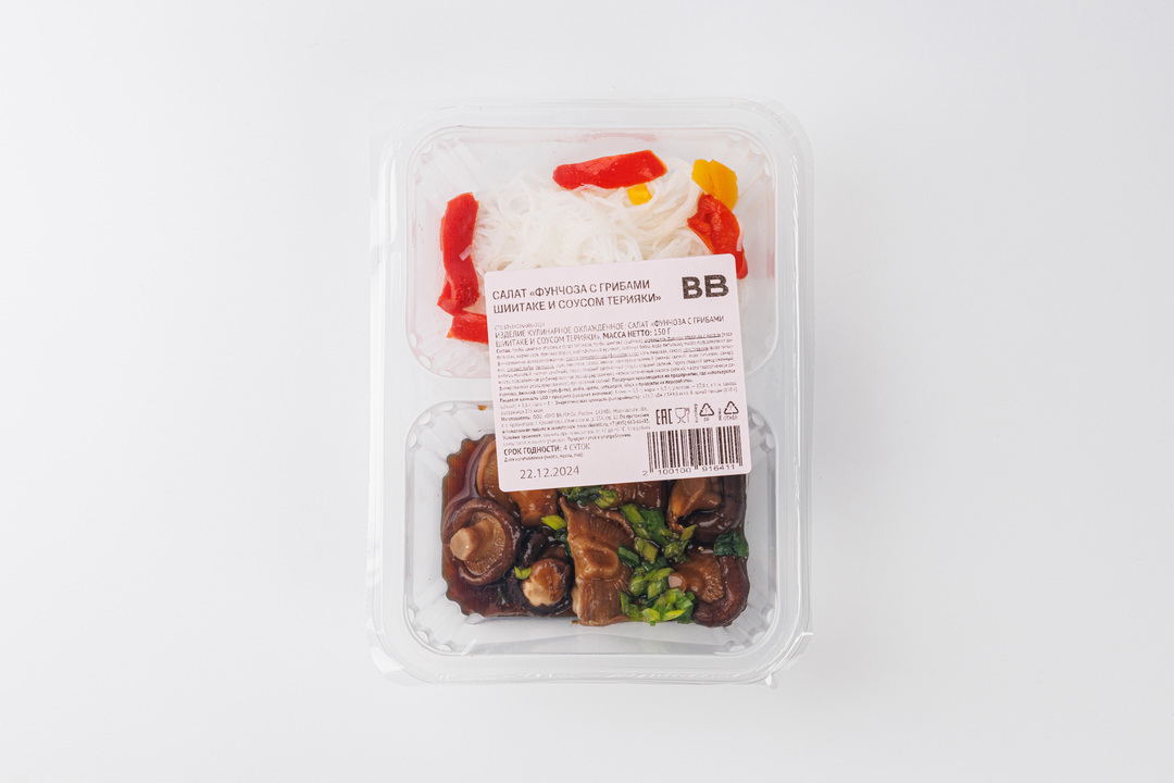

Салат ВкусВилл Фунчоза с грибами шиитаке и соусом терияки 150 г