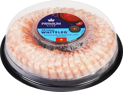Креветки варено-мороженые PREMIUM CLUB с соусом, очищенные с хвостиком 51/60, 453 г