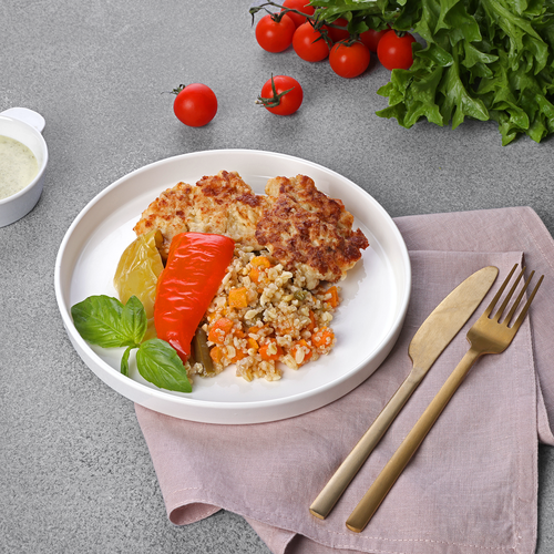 

Оладьи рыбные Лента Fresh с булгуром, киноа и соусом из шпината, 260 г