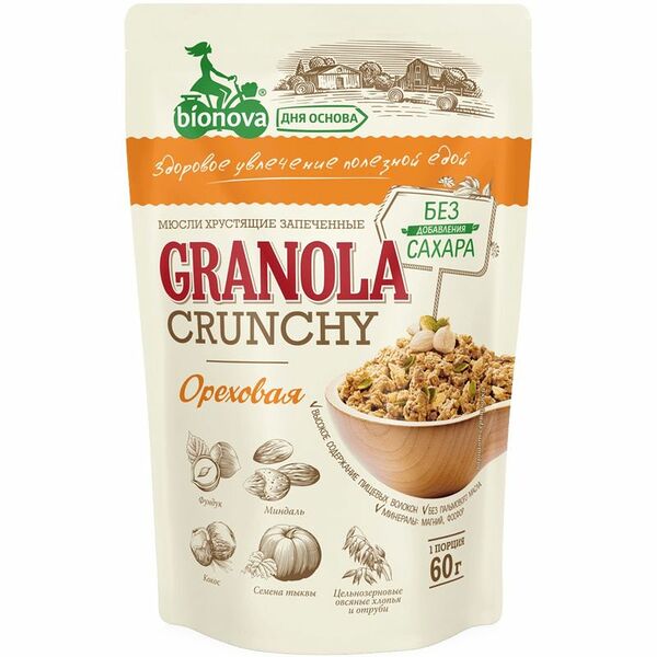 Мюсли хрустящие запеченные Bionova ореховые 60 г