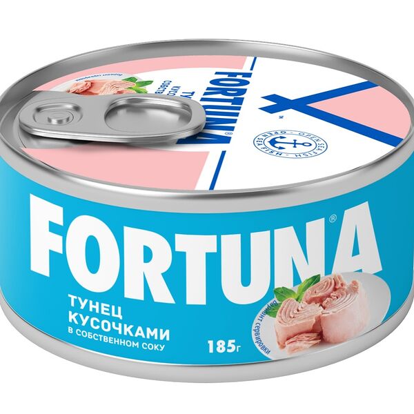 Тунец кусочками Fortuna в собственном соку ж/б ключ 185 г 