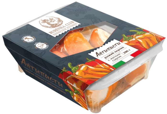 

Антипасти Burenka Club перец фаршированный мягким сливочным сыром в масле 280 г