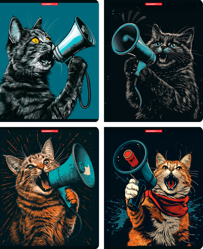 

Тетрадь общая Academy Style Кричащий кот, в клетку, обложка картон, 48 листов, в ассортименте 1 шт.