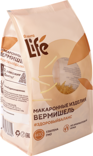 

Макароны безглютеновые Лента LIFE Вермишель из кукурузной муки с добавлением амарантовой 250 г