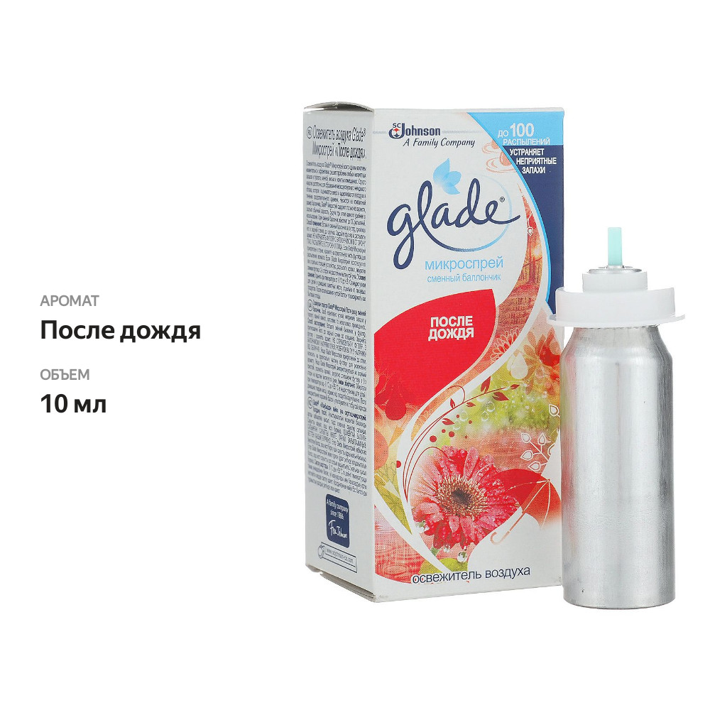 

Освежитель воздуха сменный баллон Glade Микроспрей после дождя 10 мл