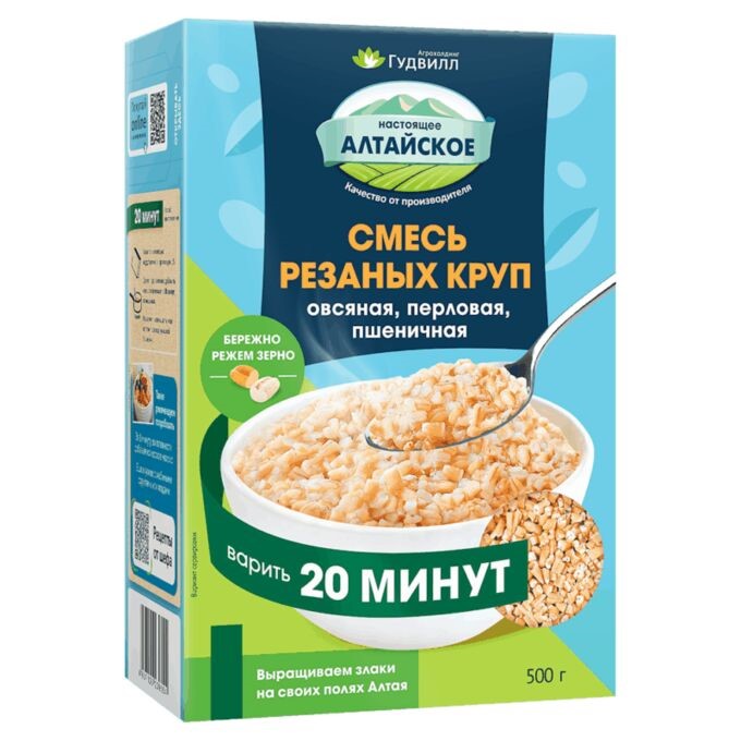 

Хлопья Гудвилл Резаные крупы Смесь круп овсяная, перловая, пшеничная 500 г