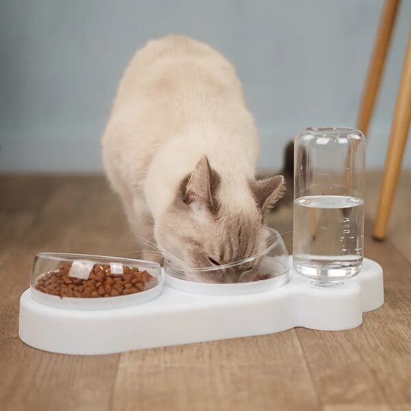 Миски 12,7х7,4см на подставке с автопоилкой 17х7см, белые