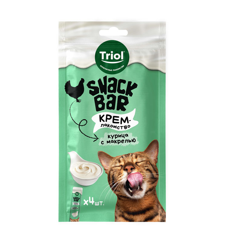 

Лакомство для кошек Triol Snack Bar Крем из курицы с макрелью 40 г