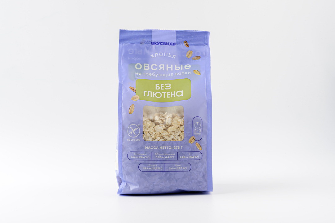 

Хлопья овсяные ВкусВилл без глютена не требующие варки 275 г