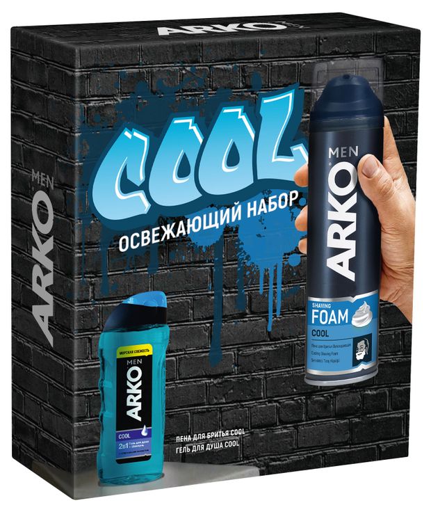 

Набор подарочный Arko Cool: Пена для бритья 200 мл + Гель для душа 260 мл