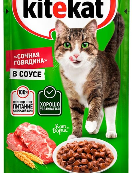 Влажный корм для кошек Kitekat сочная говядина в соусе 85 г