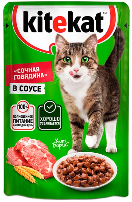 

Влажный корм для кошек Kitekat сочная говядина в соусе 85 г