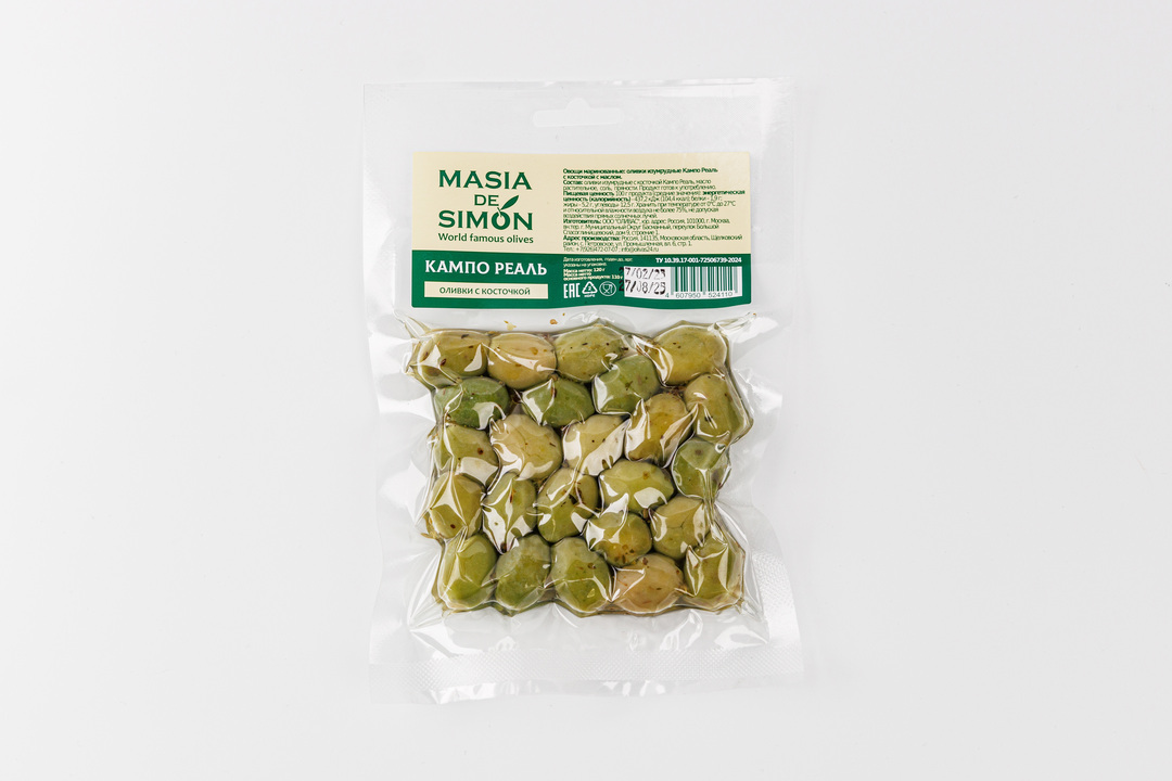 

Оливки Masia de Simon изумрудные Кампо Реаль с косточкой 120 г