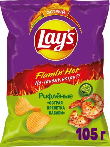 

Картофельные чипсы Lay's Flamin'Hot Острая креветка васаби рифленые 105 г