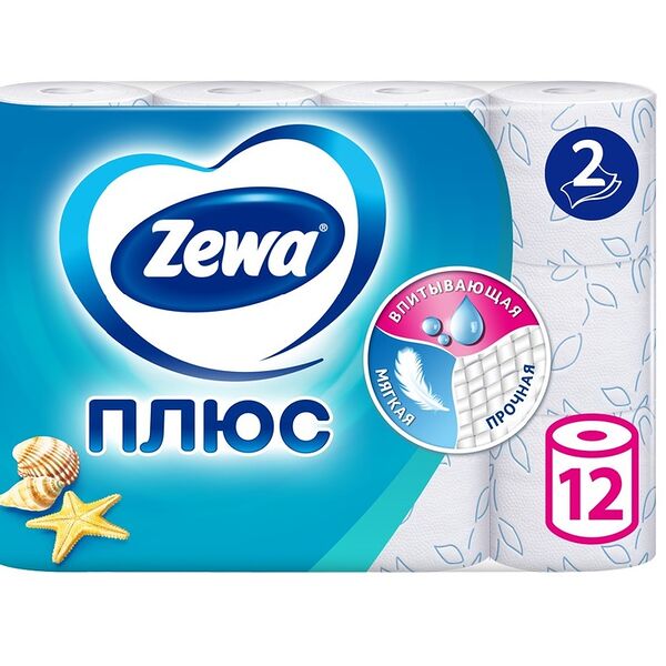 Туалетная бумага Zewa Плюс Свежесть океана 2 слоя 12 рулонов