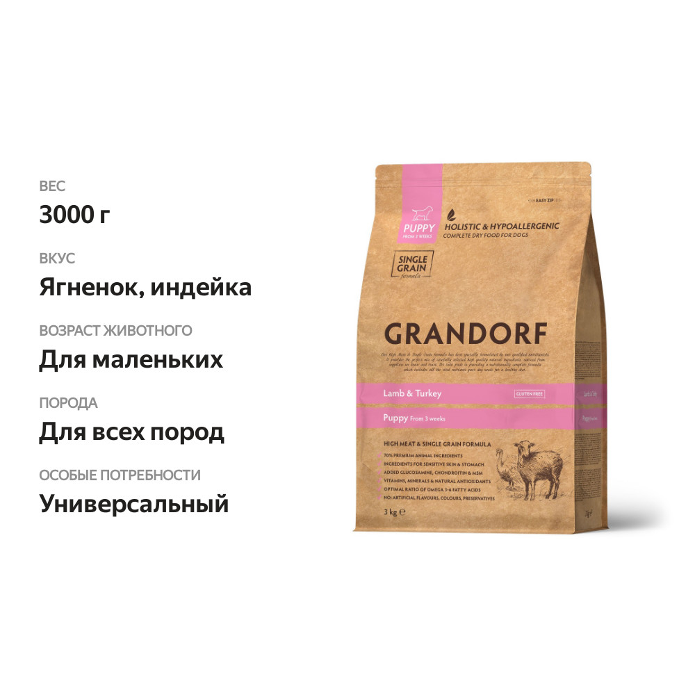 

Корм для щенков Grandorf ягненок с индейкой 3 кг