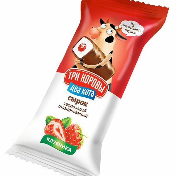Сырок Три Коровы Два Кота Творожный Глазированный Клубника 16.5%, 30 г