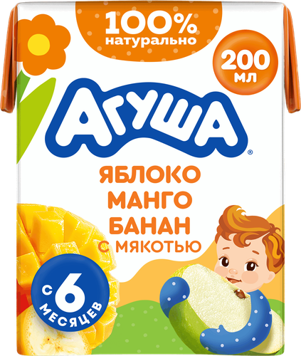 

Сок детский Агуша Яблоко манго банан с мякотью с 6 мес. 200 мл