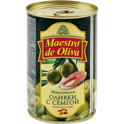 Оливки Maestro de Oliva зеленые фаршированные семгой 300 г